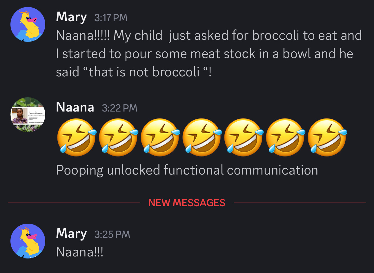 Mary and Naana: pooping unlocked functional communication