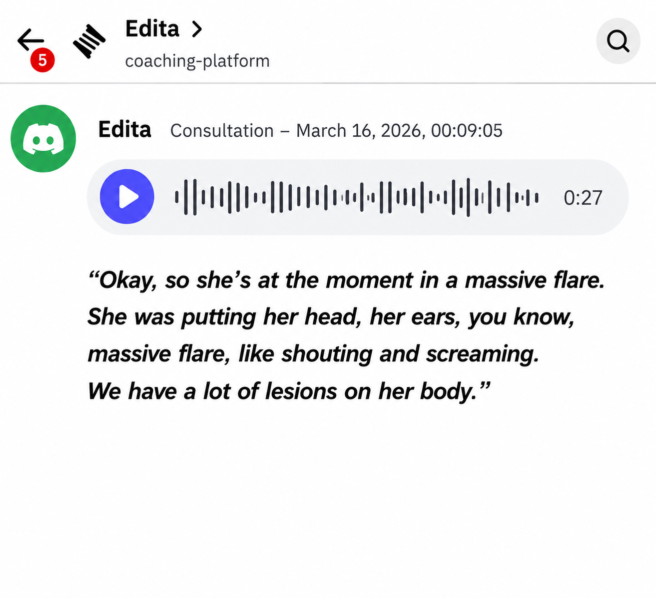 Edita's consultation note: she's in a massive flare
