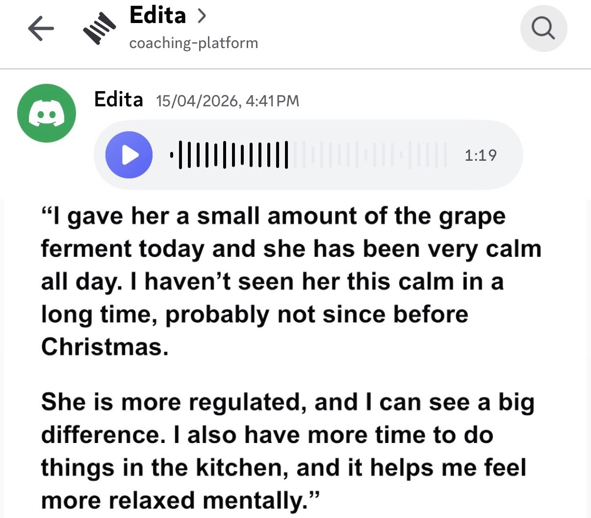Edita on April 15th: she has been very calm all day