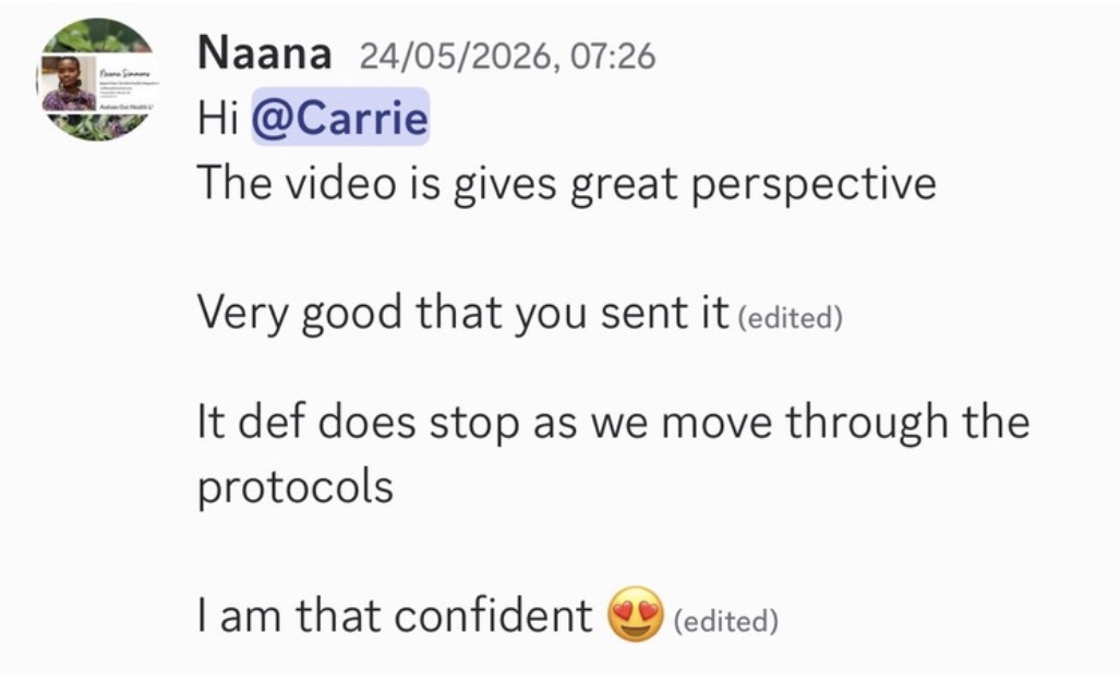 Naana's message: the stimming does stop as we move through the protocols