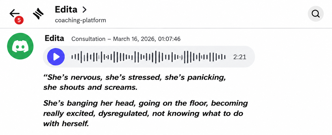 Edita: she's panicking, banging her head, dysregulated