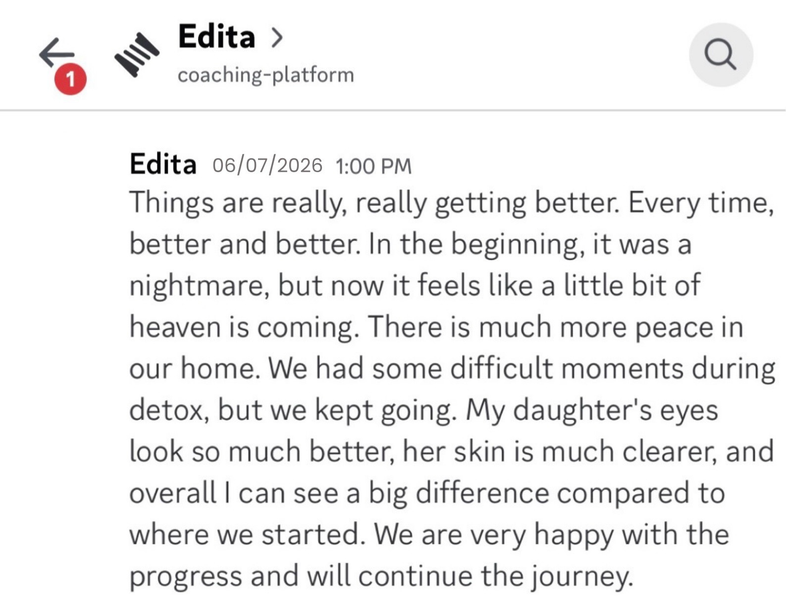 Edita on July 6th: much more peace in our home